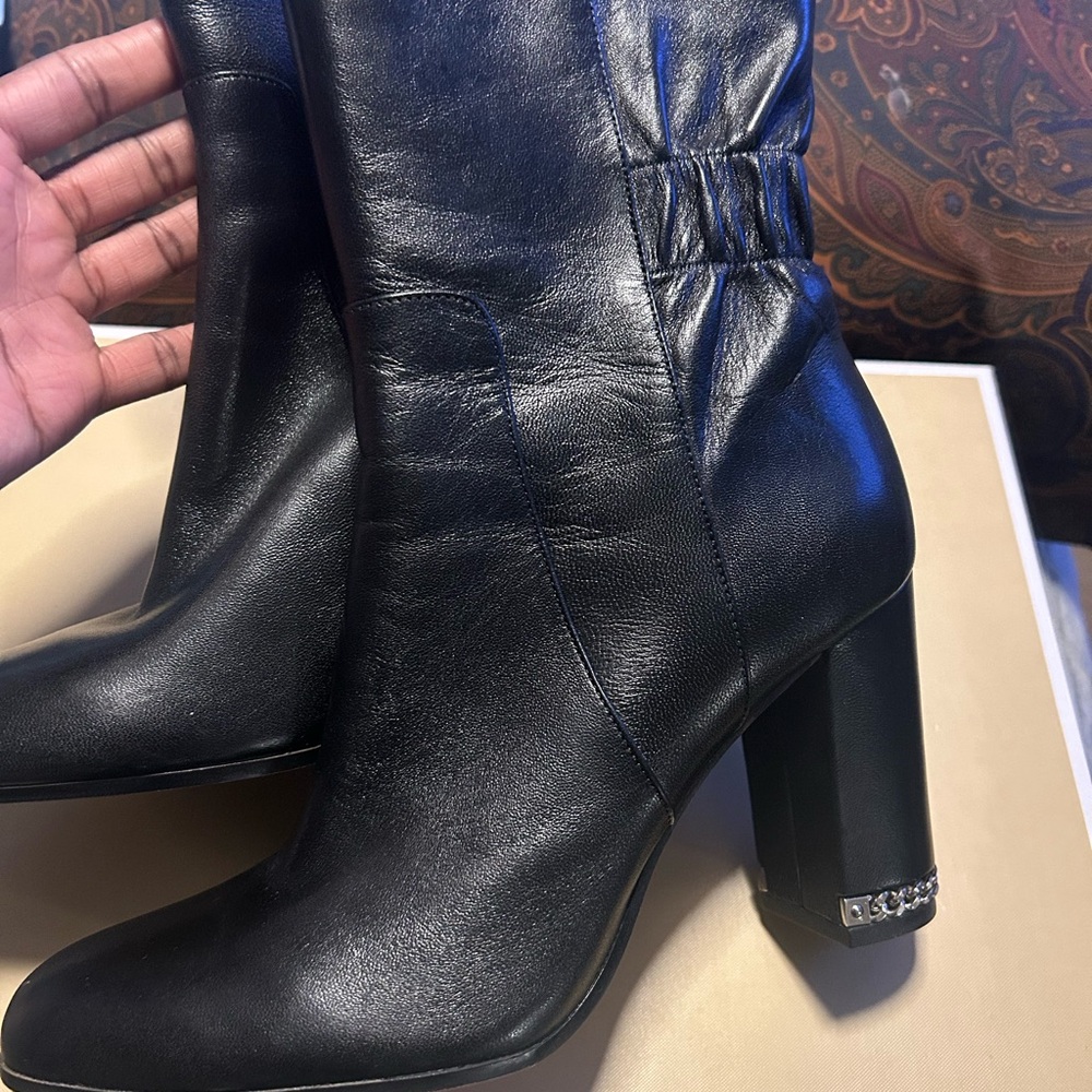 Black leather booties